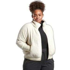 ATHLETA Tugga Sherpa Bomber Jacket Natural White Zip Front Womens Size 1X NWT